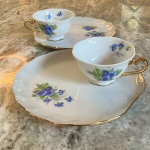 Elegant Floral Tea Set with Gold Trim